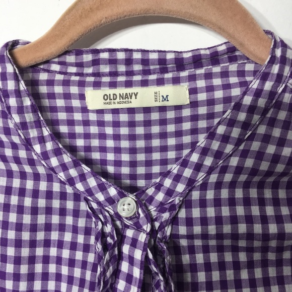 Old Navy Purple and white check button down shirt with ruffles - Picture 3 of 4